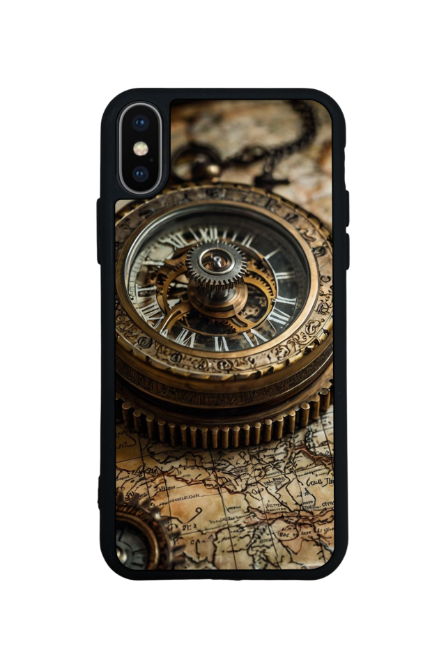 iPhone X/ XS Uyumlu Pusula Tasarımlı Glossy Premium Kılıf
