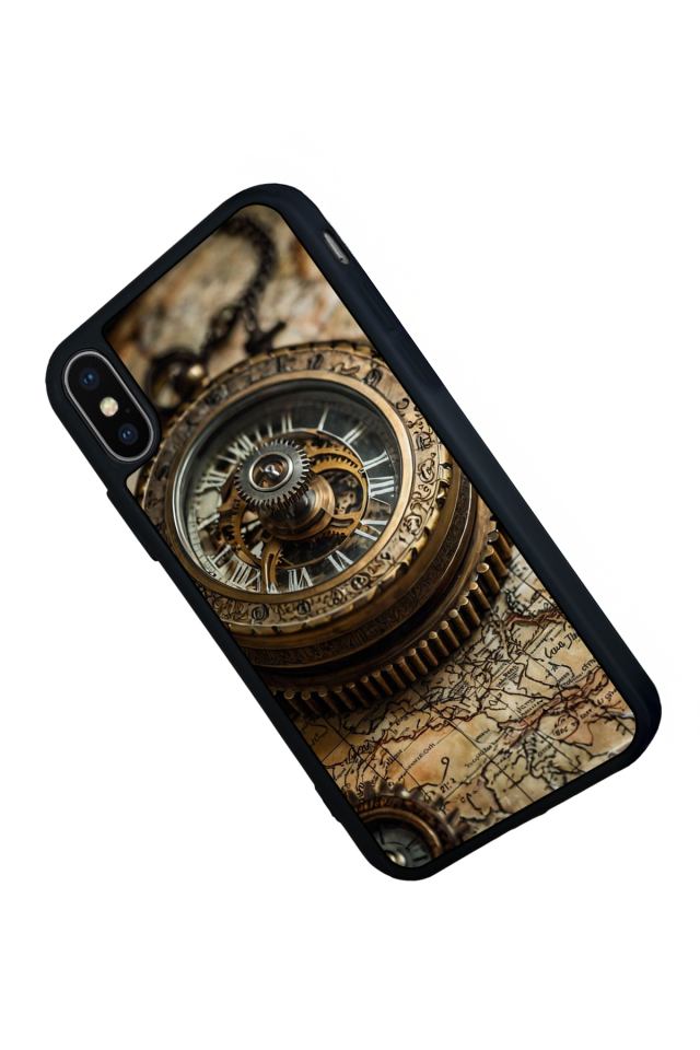 iPhone X/ XS Uyumlu Pusula Tasarımlı Glossy Premium Kılıf
