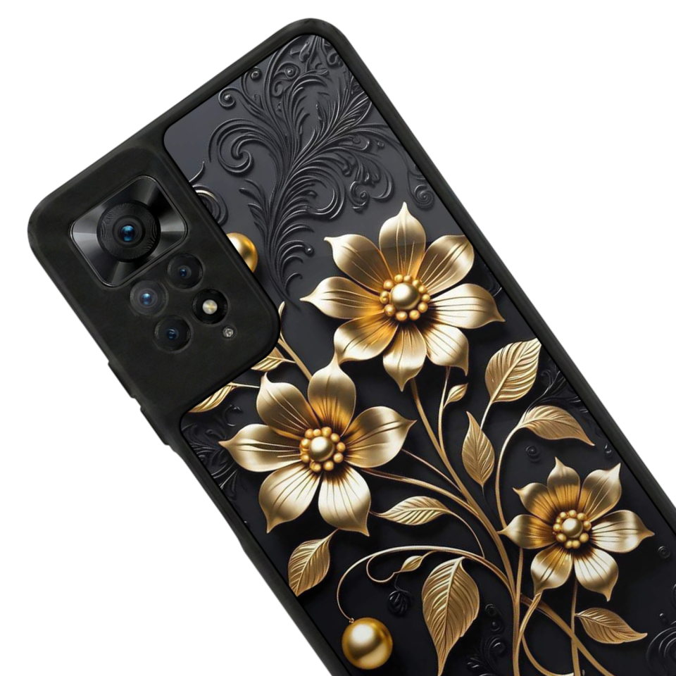 Xiaomi Redmi Note 11 Pro Uyumlu Yaldizli Cicek Tasarımlı Glossy Premium Kılıf