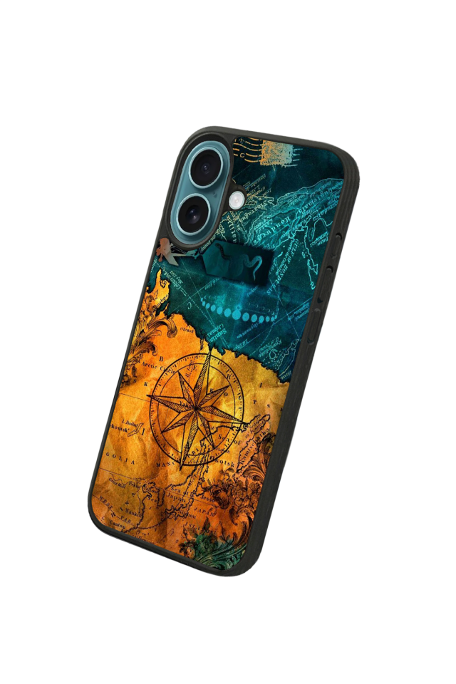 iPhone 16 Uyumlu Harita Tasarımlı Glossy Premium Kılıf