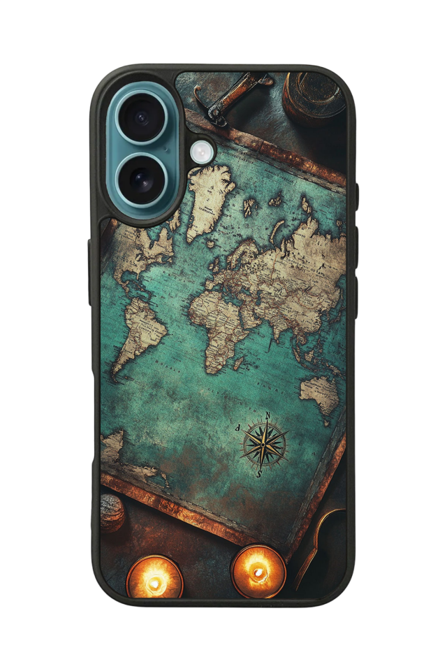 iPhone 16 Uyumlu Harita Tasarımlı Glossy Premium Kılıf