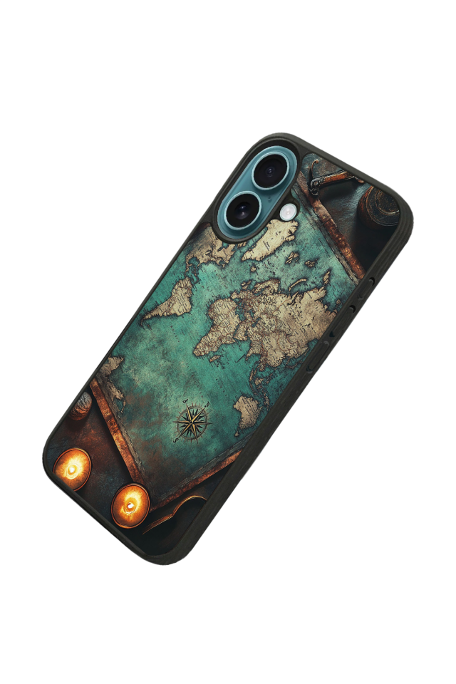 iPhone 16 Uyumlu Harita Tasarımlı Glossy Premium Kılıf