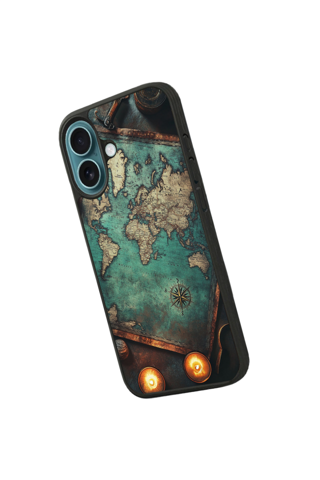 iPhone 16 Uyumlu Harita Tasarımlı Glossy Premium Kılıf