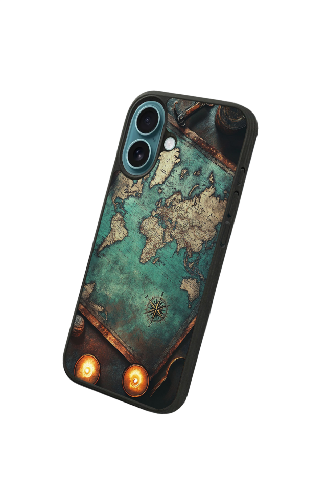 iPhone 16 Uyumlu Harita Tasarımlı Glossy Premium Kılıf