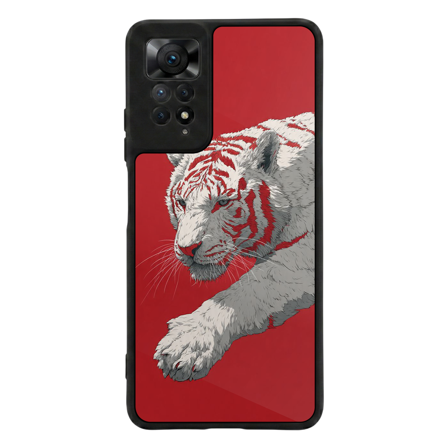 Xiaomi Redmi Note 11 Pro Uyumlu Kirmizi ve Kaplan Tasarımlı Glossy Premium Kılıf