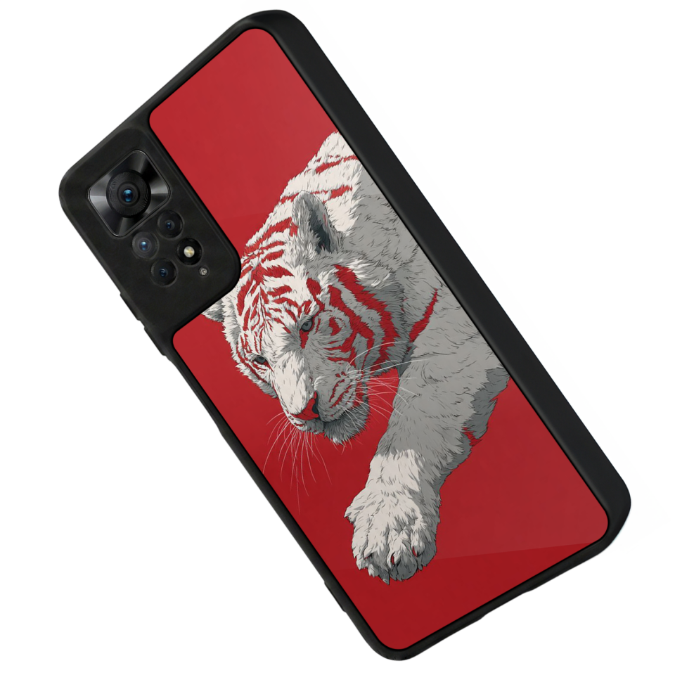 Xiaomi Redmi Note 11 Pro Uyumlu Kirmizi ve Kaplan Tasarımlı Glossy Premium Kılıf