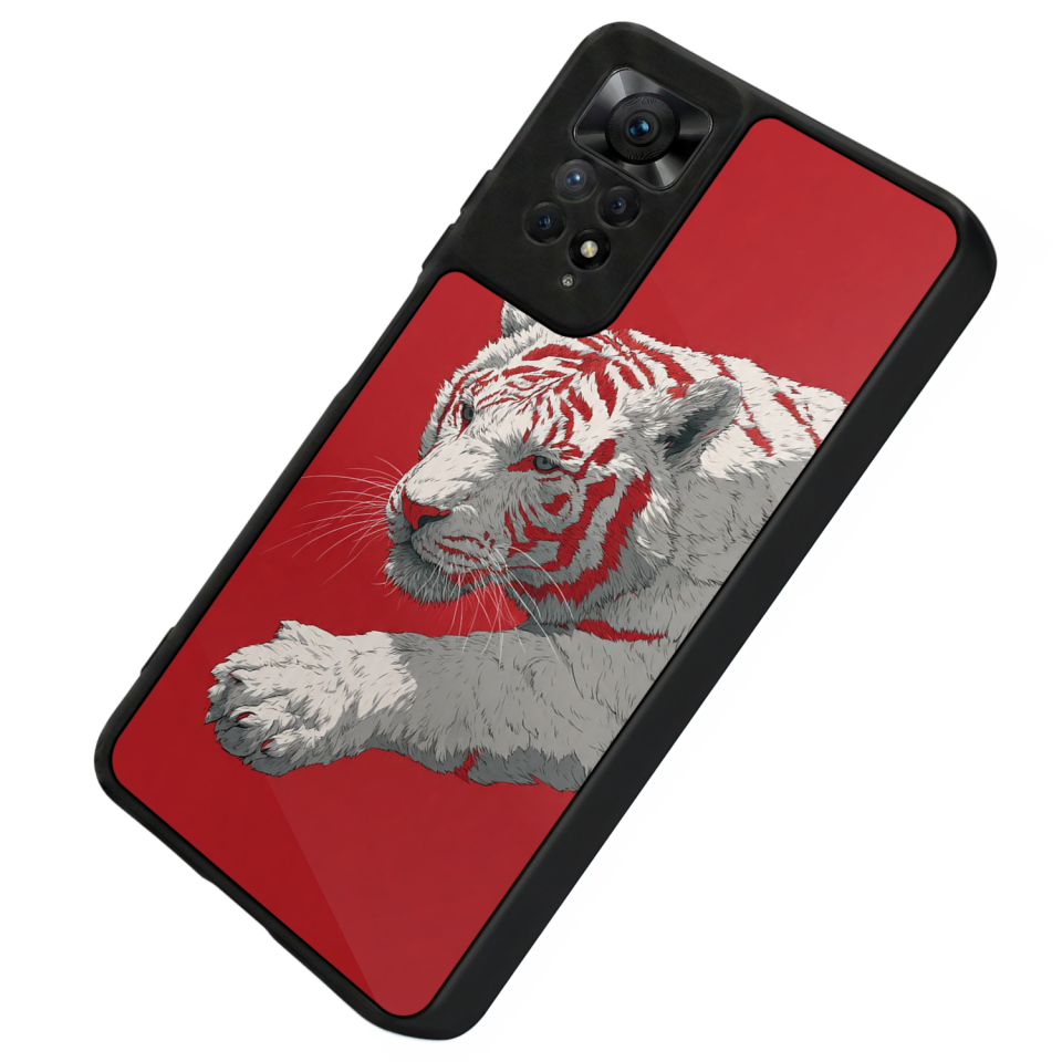 Xiaomi Redmi Note 11 Pro Uyumlu Kirmizi ve Kaplan Tasarımlı Glossy Premium Kılıf