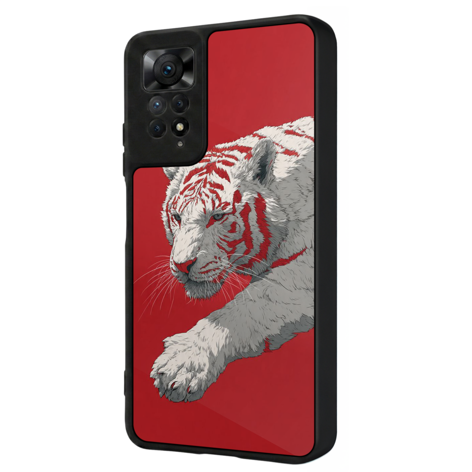 Xiaomi Redmi Note 11 Pro Uyumlu Kirmizi ve Kaplan Tasarımlı Glossy Premium Kılıf