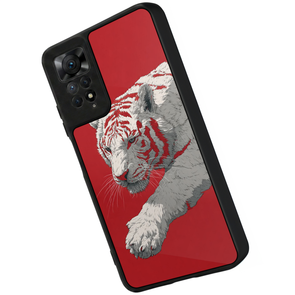 Xiaomi Redmi Note 11 Pro Uyumlu Kirmizi ve Kaplan Tasarımlı Glossy Premium Kılıf