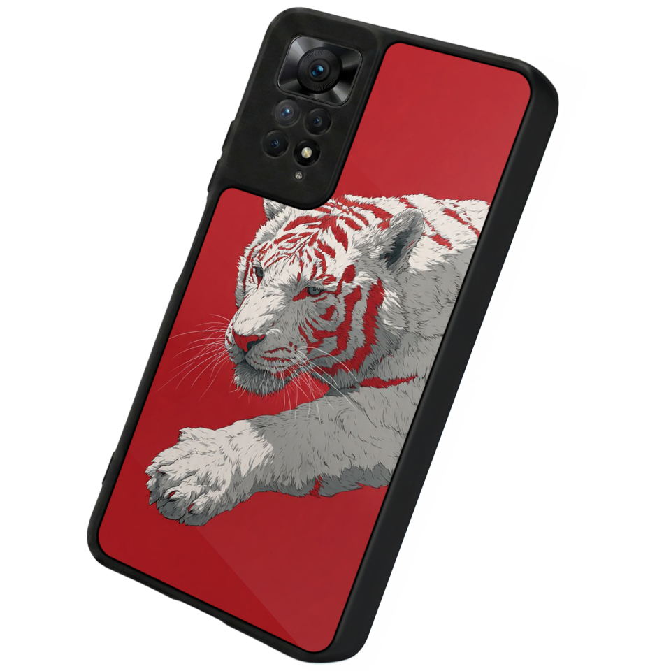 Xiaomi Redmi Note 11 Pro Uyumlu Kirmizi ve Kaplan Tasarımlı Glossy Premium Kılıf