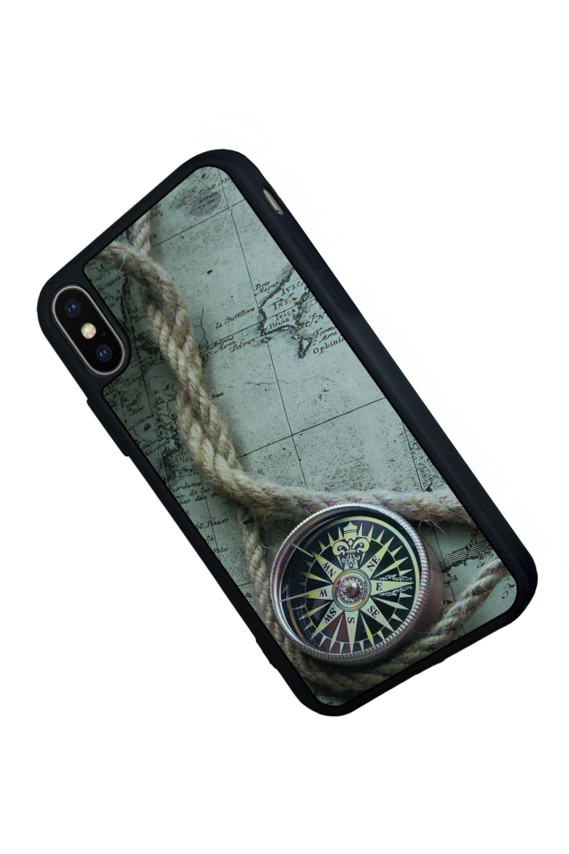 iPhone X/ XS Uyumlu Pusula Tasarımlı Glossy Premium Kılıf