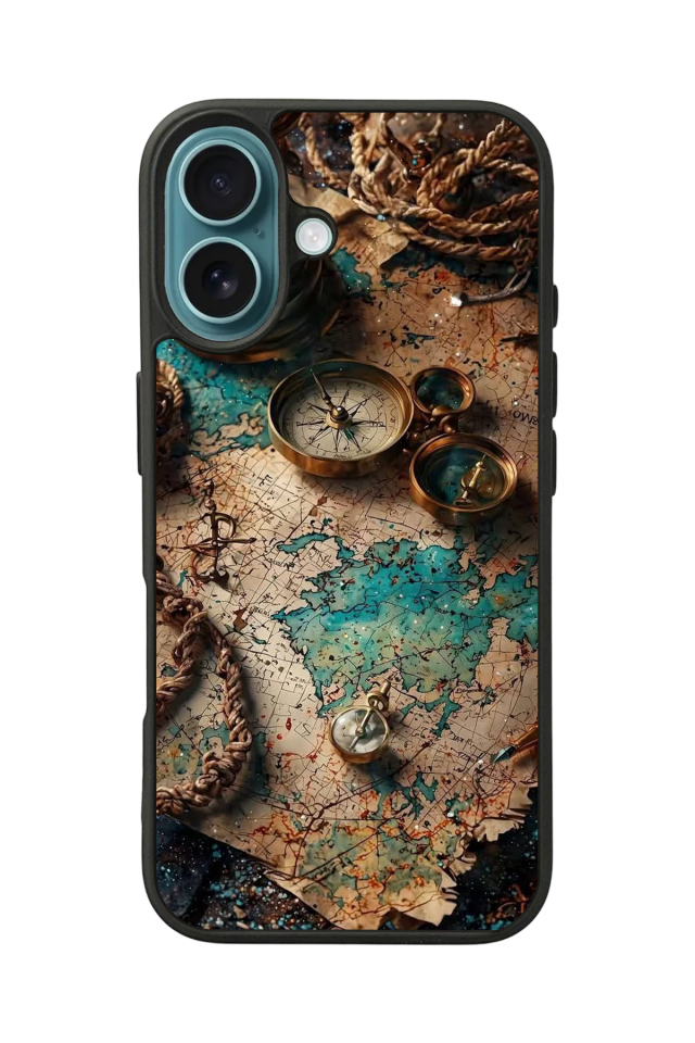 iPhone 16 Uyumlu Harita Tasarımlı Glossy Premium Kılıf