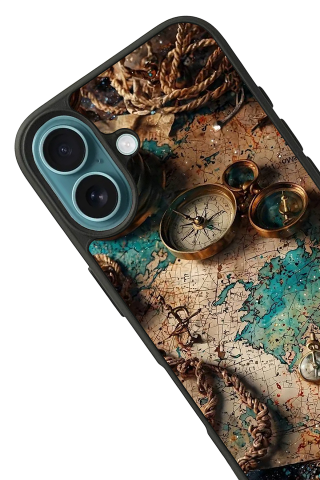 iPhone 16 Uyumlu Harita Tasarımlı Glossy Premium Kılıf