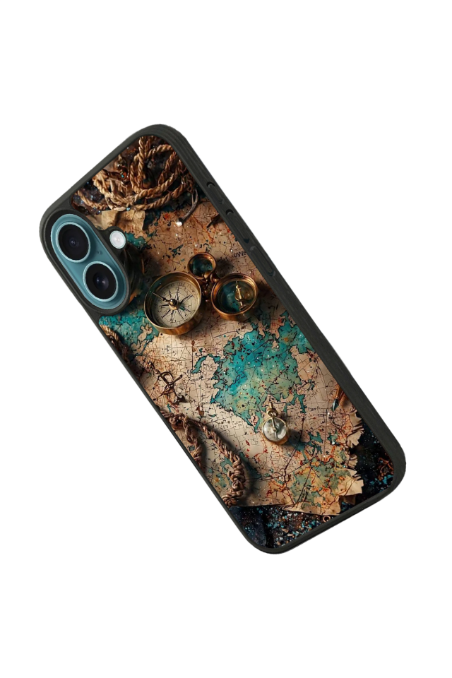 iPhone 16 Uyumlu Harita Tasarımlı Glossy Premium Kılıf