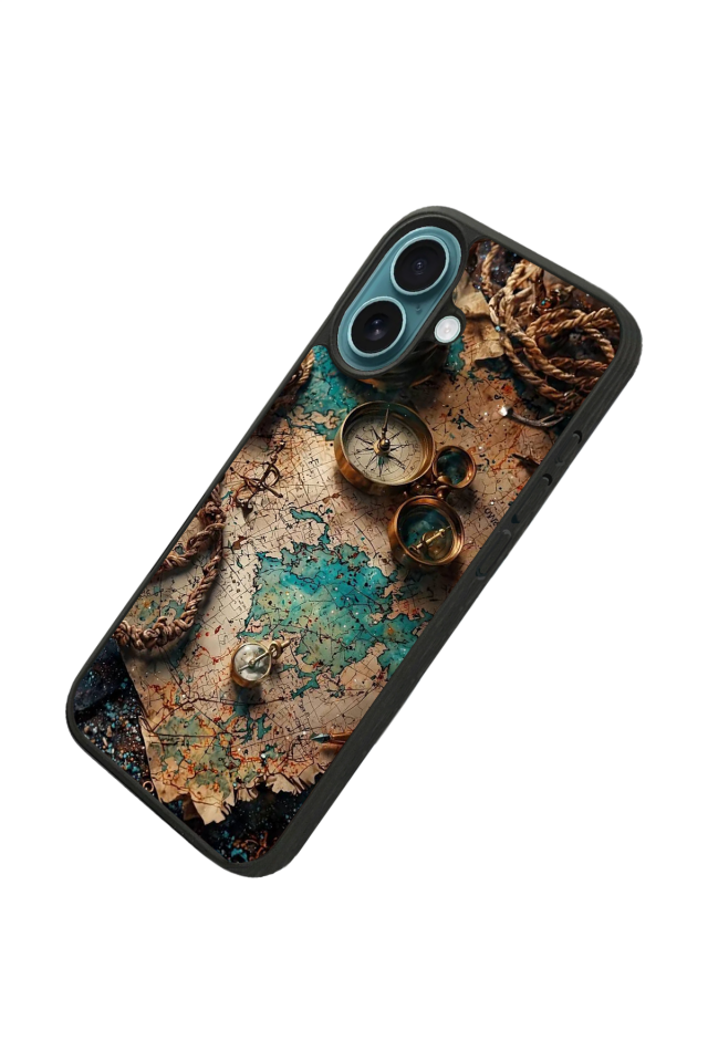 iPhone 16 Uyumlu Harita Tasarımlı Glossy Premium Kılıf