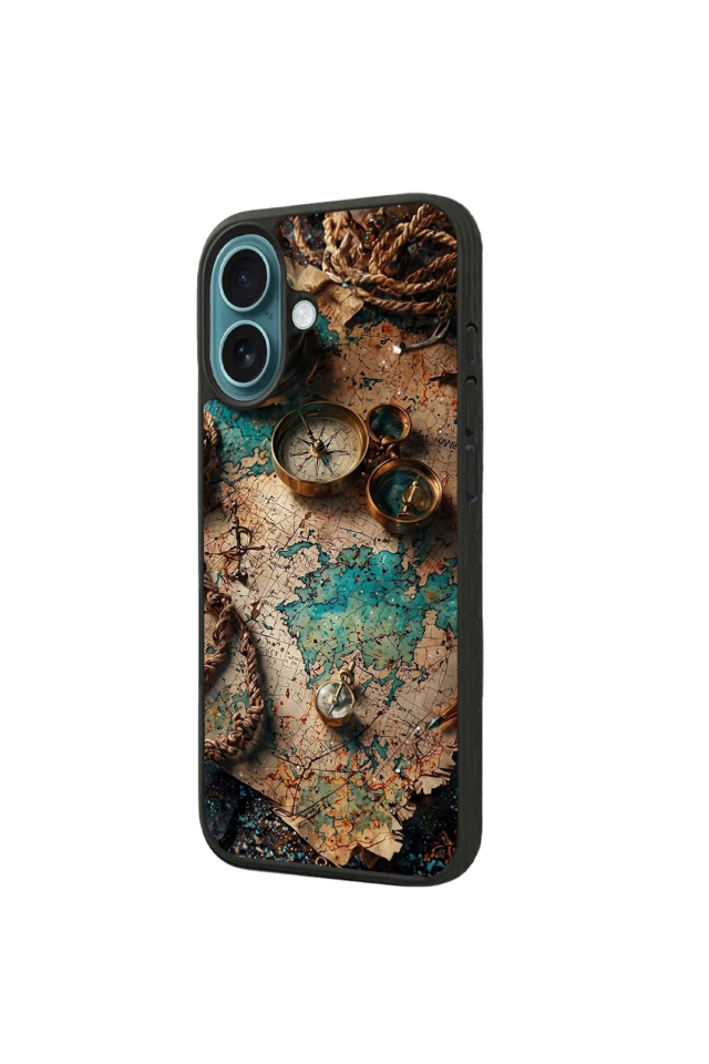 iPhone 16 Uyumlu Harita Tasarımlı Glossy Premium Kılıf