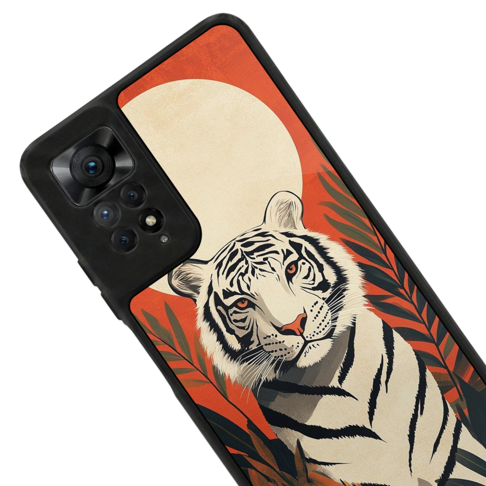 Xiaomi Redmi Note 11 Pro Uyumlu Kirmizi ve Kaplan Tasarımlı Glossy Premium Kılıf
