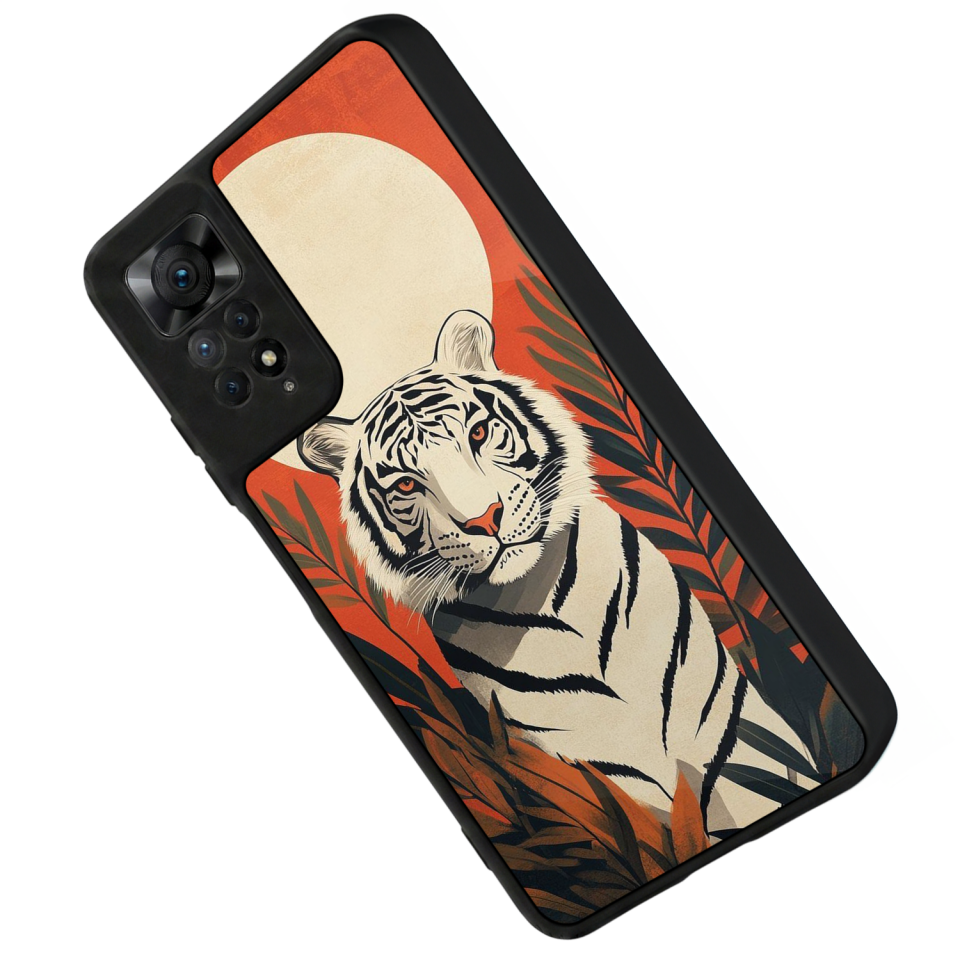 Xiaomi Redmi Note 11 Pro Uyumlu Kirmizi ve Kaplan Tasarımlı Glossy Premium Kılıf