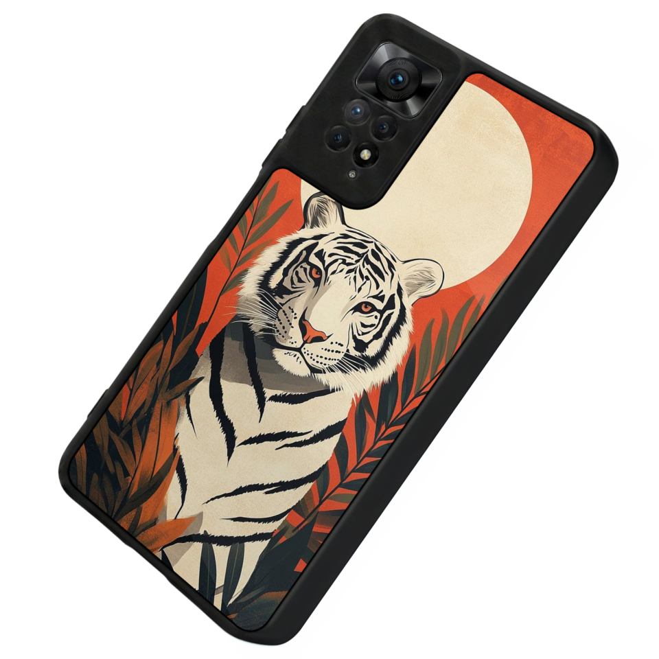 Xiaomi Redmi Note 11 Pro Uyumlu Kirmizi ve Kaplan Tasarımlı Glossy Premium Kılıf