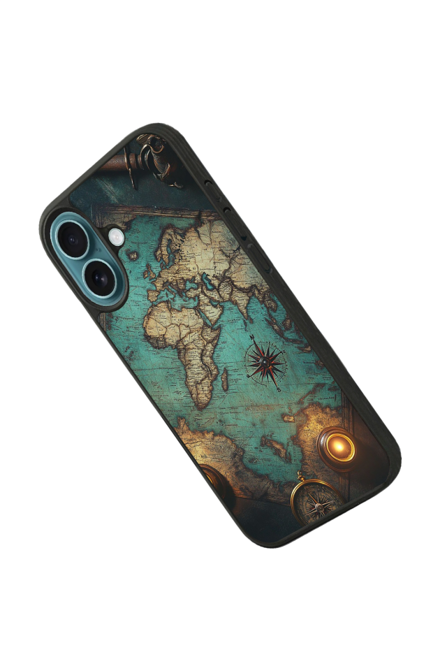 iPhone 16 Uyumlu Harita Tasarımlı Glossy Premium Kılıf