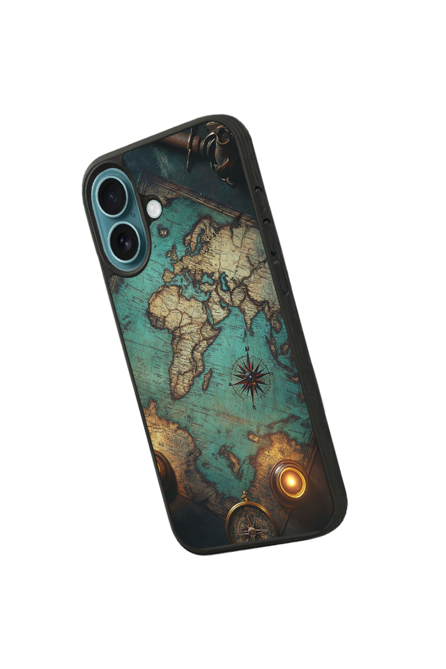 iPhone 16 Uyumlu Harita Tasarımlı Glossy Premium Kılıf