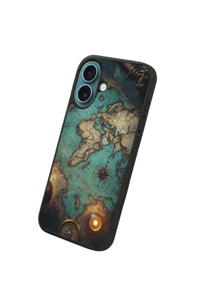 iPhone 16 Uyumlu Harita Tasarımlı Glossy Premium Kılıf