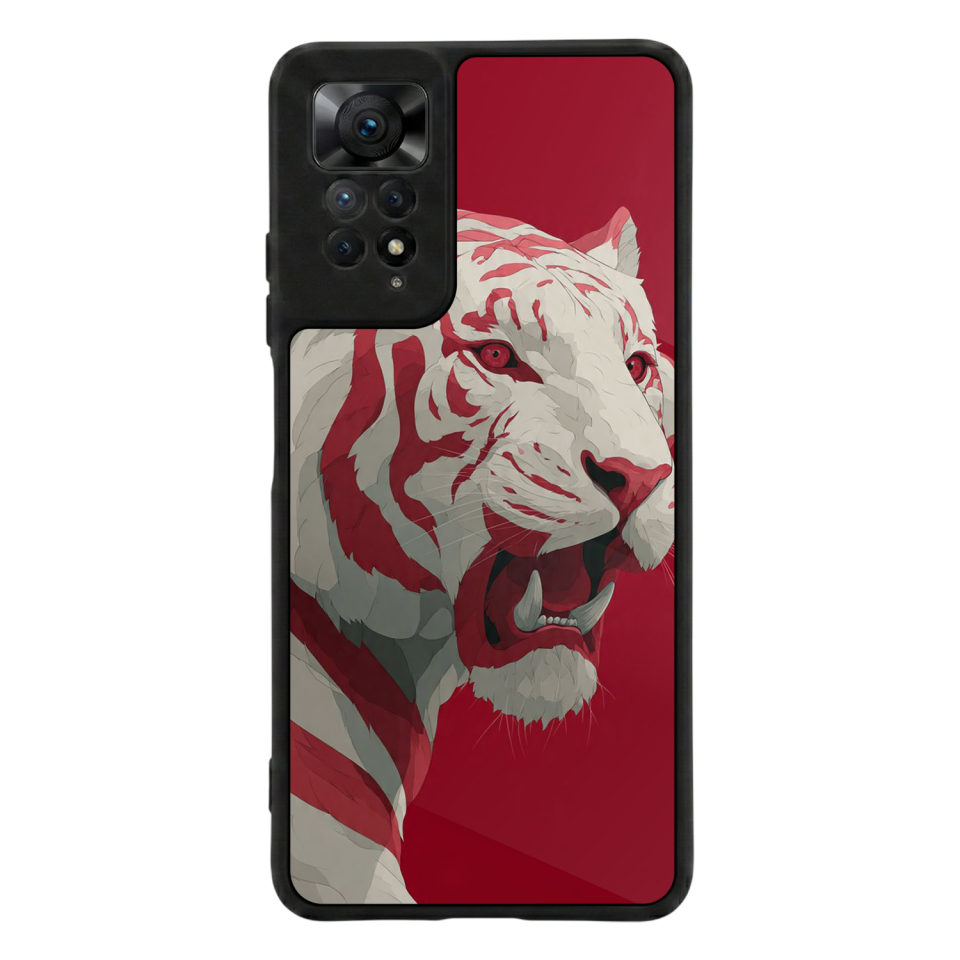 Xiaomi Redmi Note 11 Pro Uyumlu Kirmizi ve Kaplan Tasarımlı Glossy Premium Kılıf