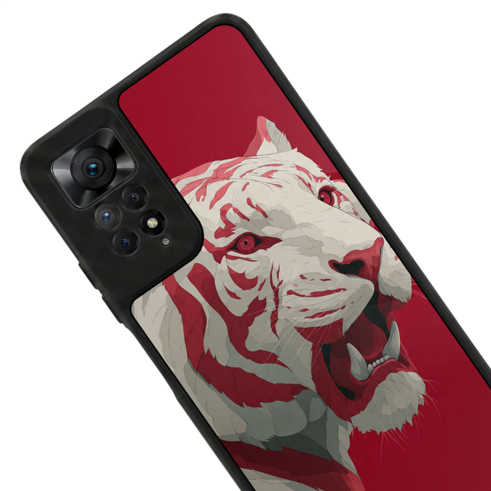 Xiaomi Redmi Note 11 Pro Uyumlu Kirmizi ve Kaplan Tasarımlı Glossy Premium Kılıf