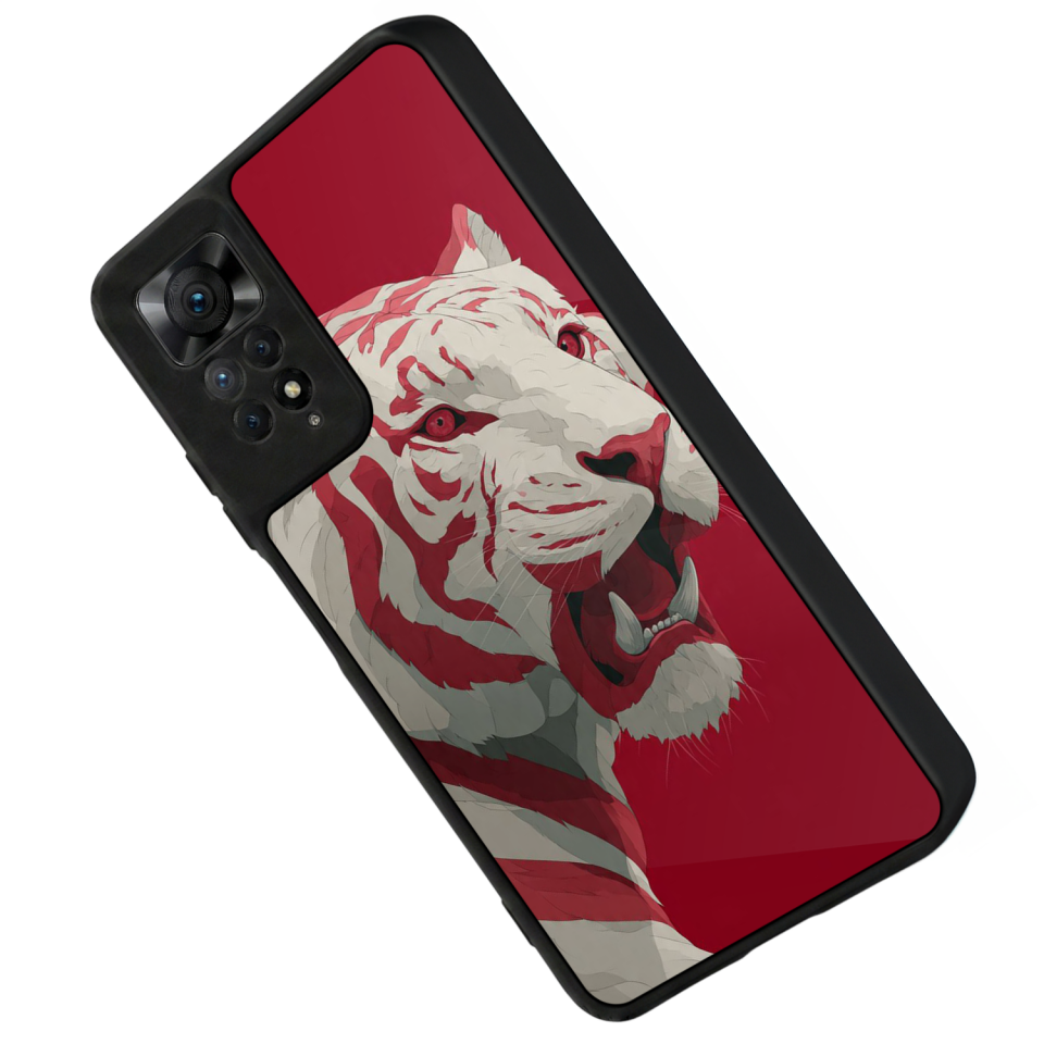Xiaomi Redmi Note 11 Pro Uyumlu Kirmizi ve Kaplan Tasarımlı Glossy Premium Kılıf