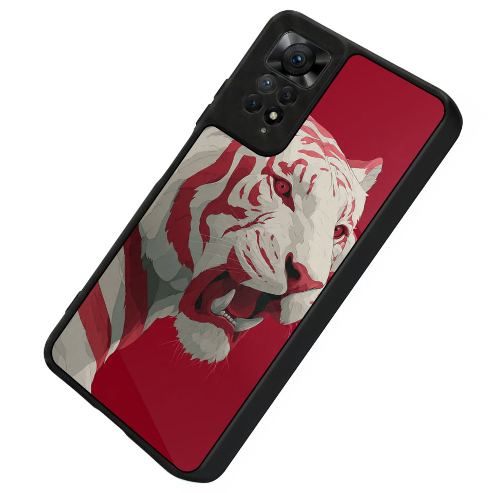 Xiaomi Redmi Note 11 Pro Uyumlu Kirmizi ve Kaplan Tasarımlı Glossy Premium Kılıf