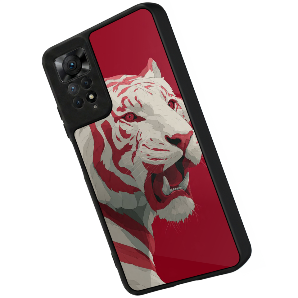 Xiaomi Redmi Note 11 Pro Uyumlu Kirmizi ve Kaplan Tasarımlı Glossy Premium Kılıf
