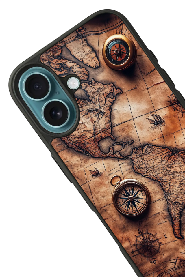 iPhone 16 Uyumlu Harita Tasarımlı Glossy Premium Kılıf