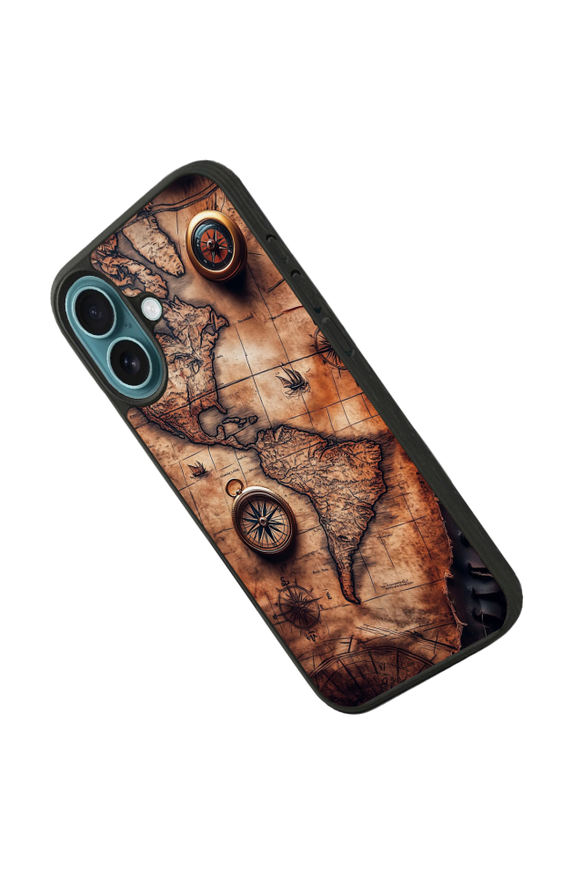 iPhone 16 Uyumlu Harita Tasarımlı Glossy Premium Kılıf