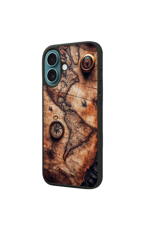 iPhone 16 Uyumlu Harita Tasarımlı Glossy Premium Kılıf