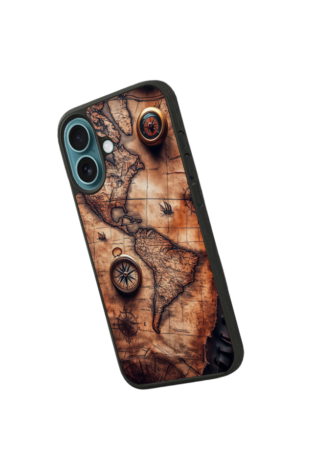 iPhone 16 Uyumlu Harita Tasarımlı Glossy Premium Kılıf