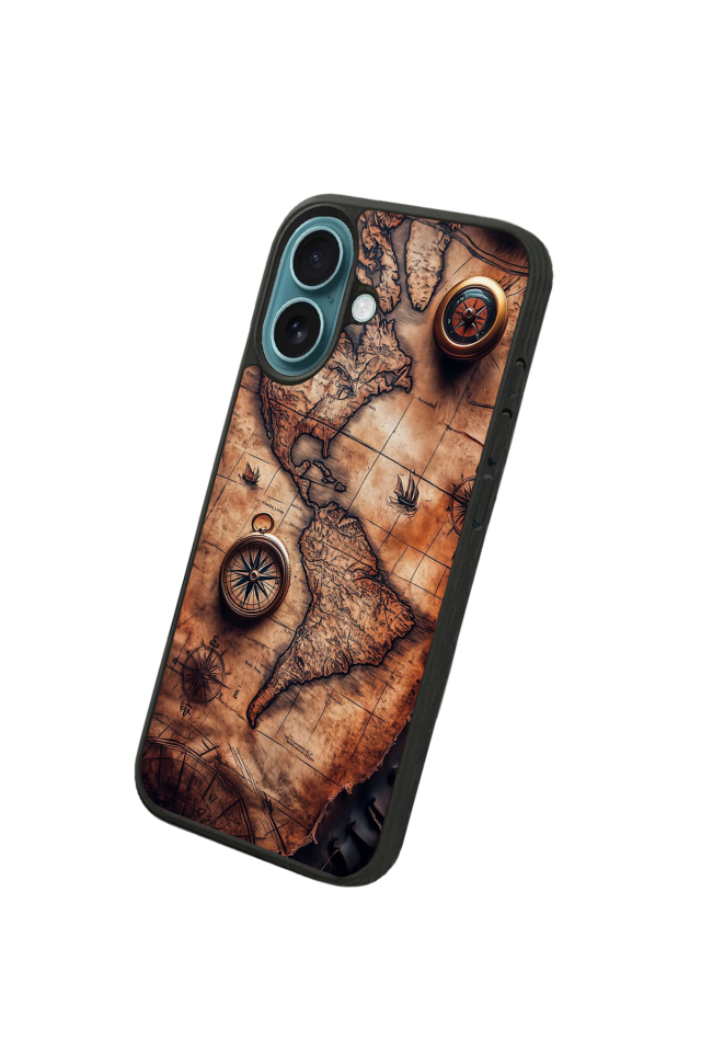 iPhone 16 Uyumlu Harita Tasarımlı Glossy Premium Kılıf