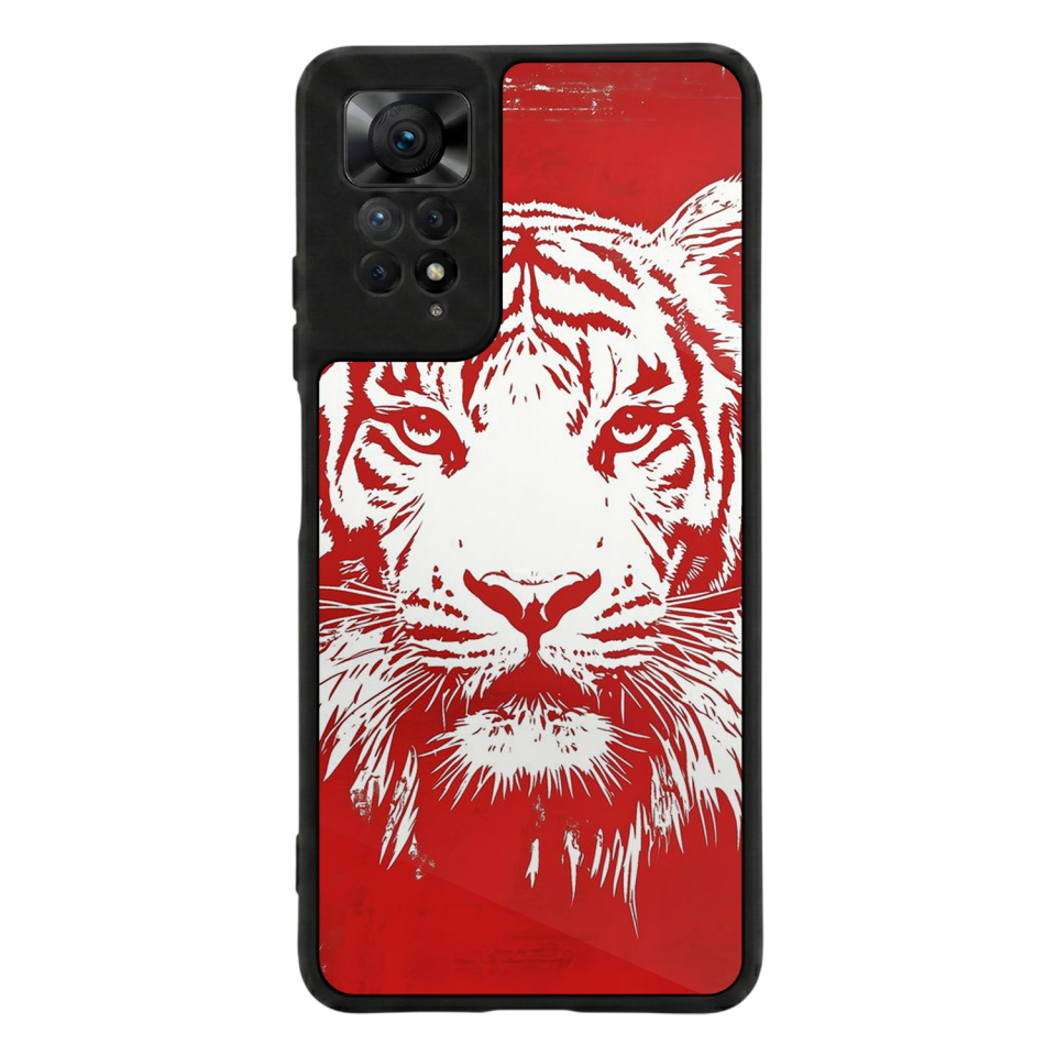 Xiaomi Redmi Note 11 Pro Uyumlu Kirmizi ve Kaplan Tasarımlı Glossy Premium Kılıf