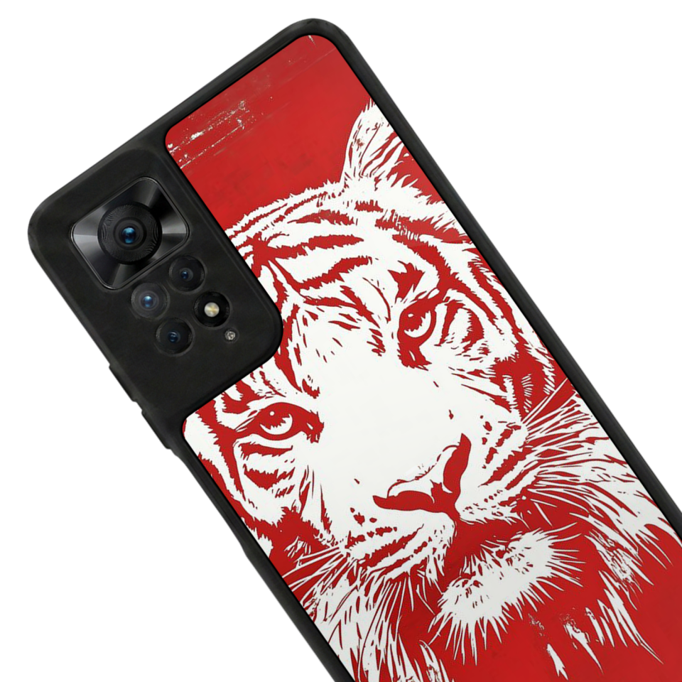 Xiaomi Redmi Note 11 Pro Uyumlu Kirmizi ve Kaplan Tasarımlı Glossy Premium Kılıf