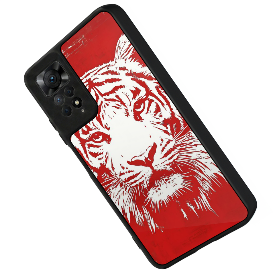 Xiaomi Redmi Note 11 Pro Uyumlu Kirmizi ve Kaplan Tasarımlı Glossy Premium Kılıf