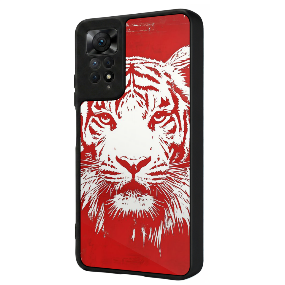 Xiaomi Redmi Note 11 Pro Uyumlu Kirmizi ve Kaplan Tasarımlı Glossy Premium Kılıf
