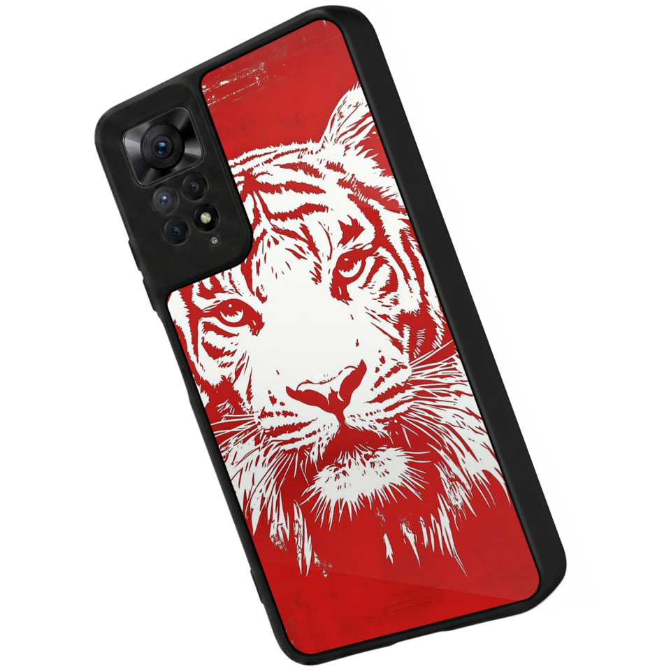 Xiaomi Redmi Note 11 Pro Uyumlu Kirmizi ve Kaplan Tasarımlı Glossy Premium Kılıf