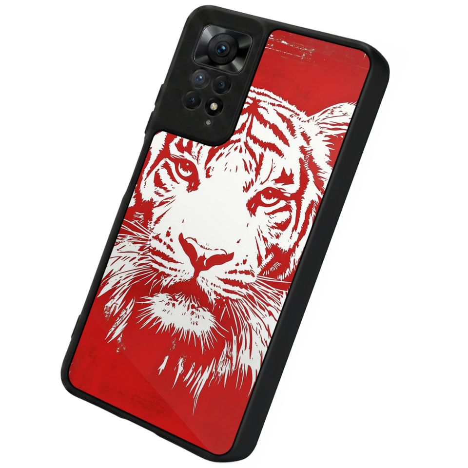 Xiaomi Redmi Note 11 Pro Uyumlu Kirmizi ve Kaplan Tasarımlı Glossy Premium Kılıf