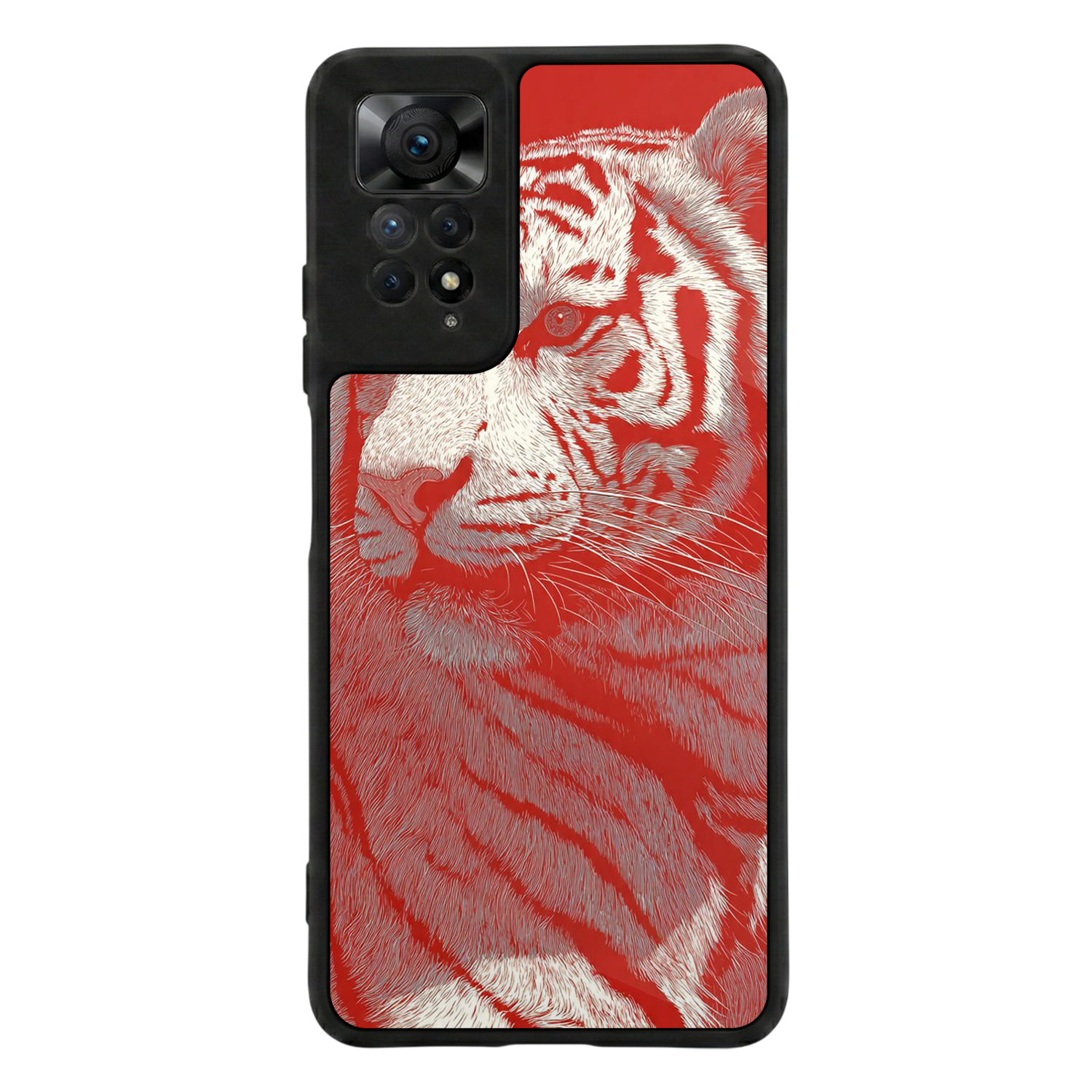 Xiaomi Redmi Note 11 Pro Uyumlu Kirmizi ve Kaplan Tasarımlı Glossy Premium Kılıf
