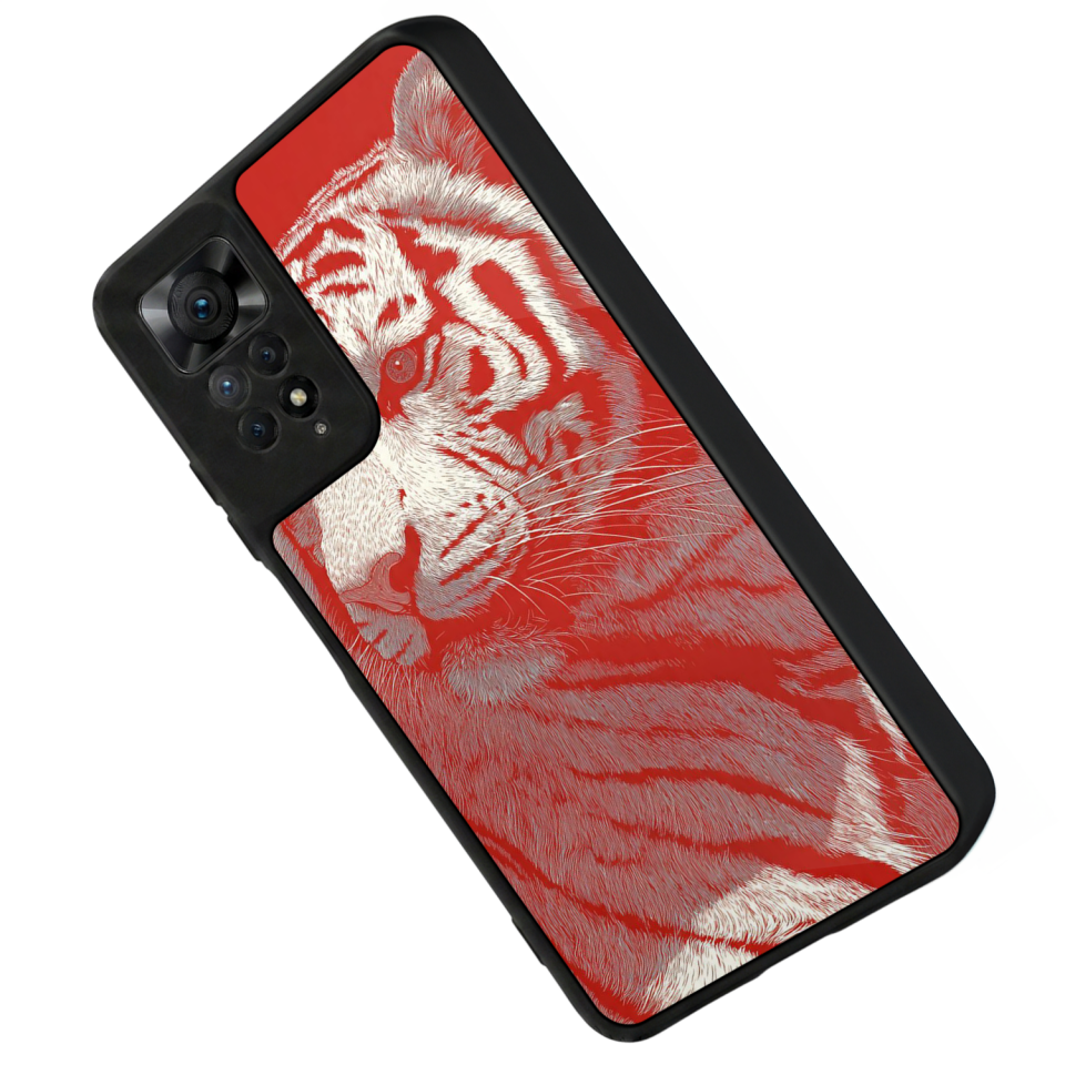 Xiaomi Redmi Note 11 Pro Uyumlu Kirmizi ve Kaplan Tasarımlı Glossy Premium Kılıf
