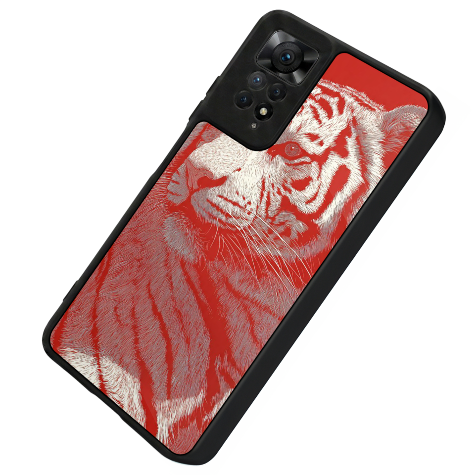 Xiaomi Redmi Note 11 Pro Uyumlu Kirmizi ve Kaplan Tasarımlı Glossy Premium Kılıf