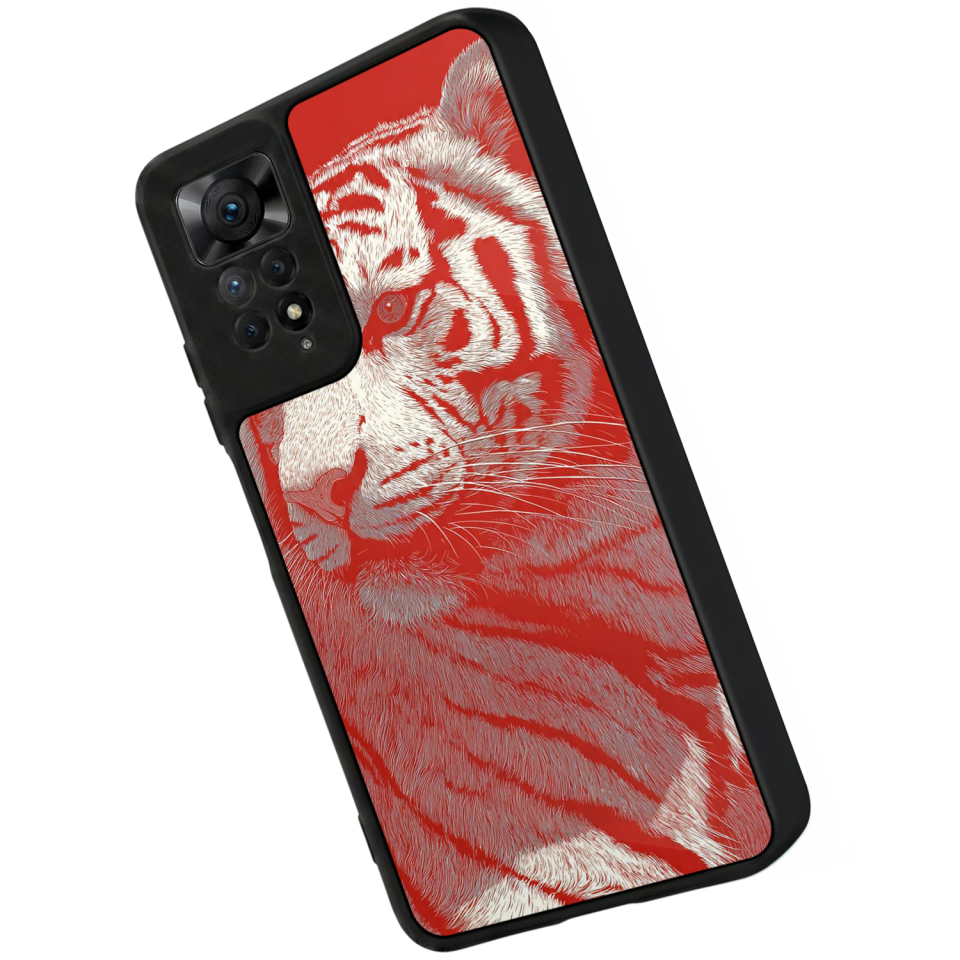Xiaomi Redmi Note 11 Pro Uyumlu Kirmizi ve Kaplan Tasarımlı Glossy Premium Kılıf