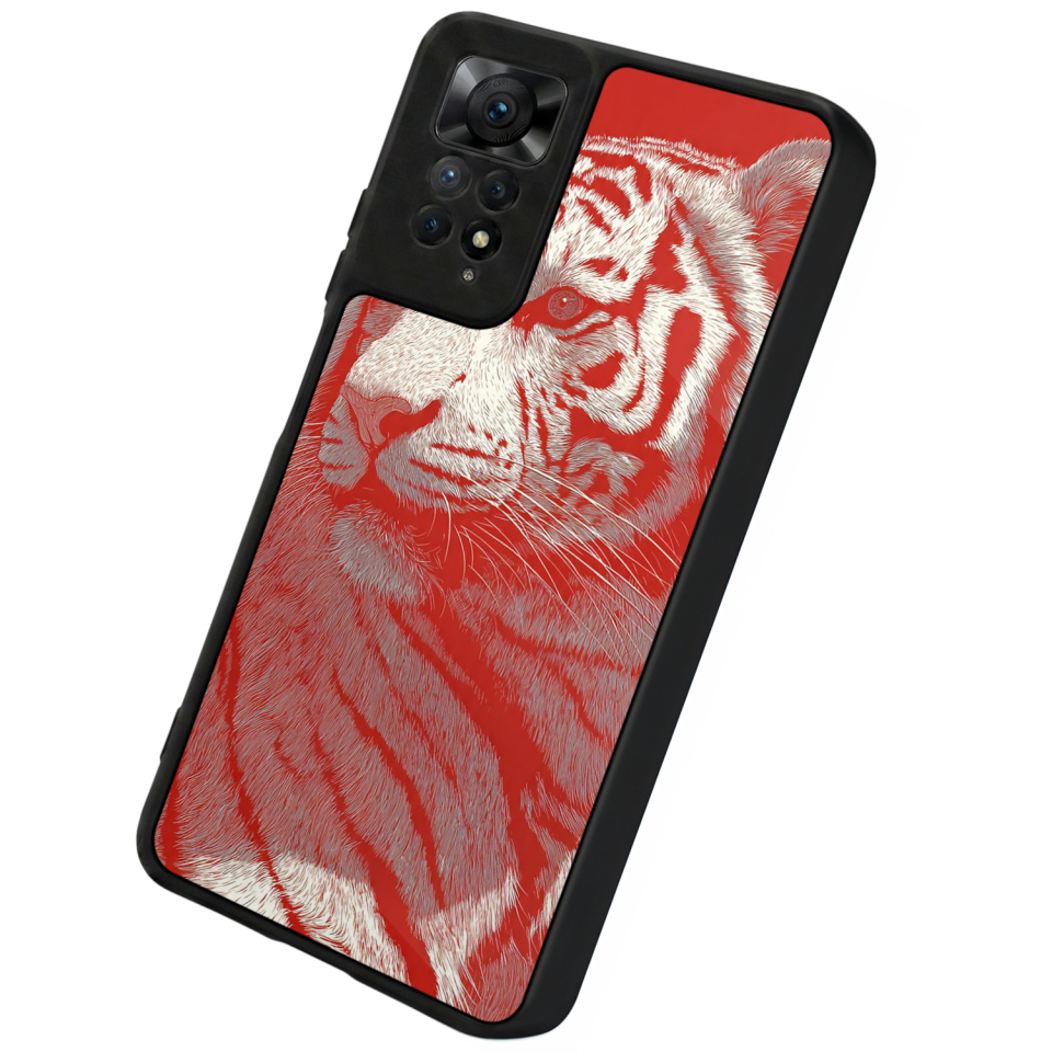 Xiaomi Redmi Note 11 Pro Uyumlu Kirmizi ve Kaplan Tasarımlı Glossy Premium Kılıf
