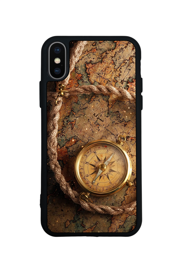 iPhone X/ XS Uyumlu Pusula Tasarımlı Glossy Premium Kılıf