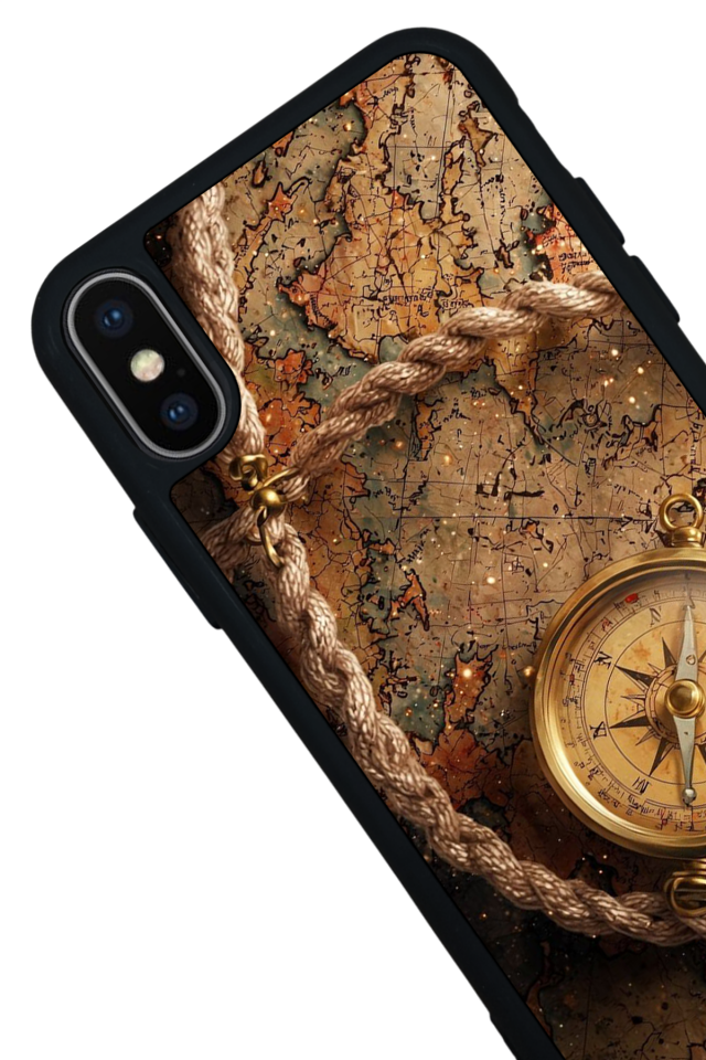 iPhone X/ XS Uyumlu Pusula Tasarımlı Glossy Premium Kılıf