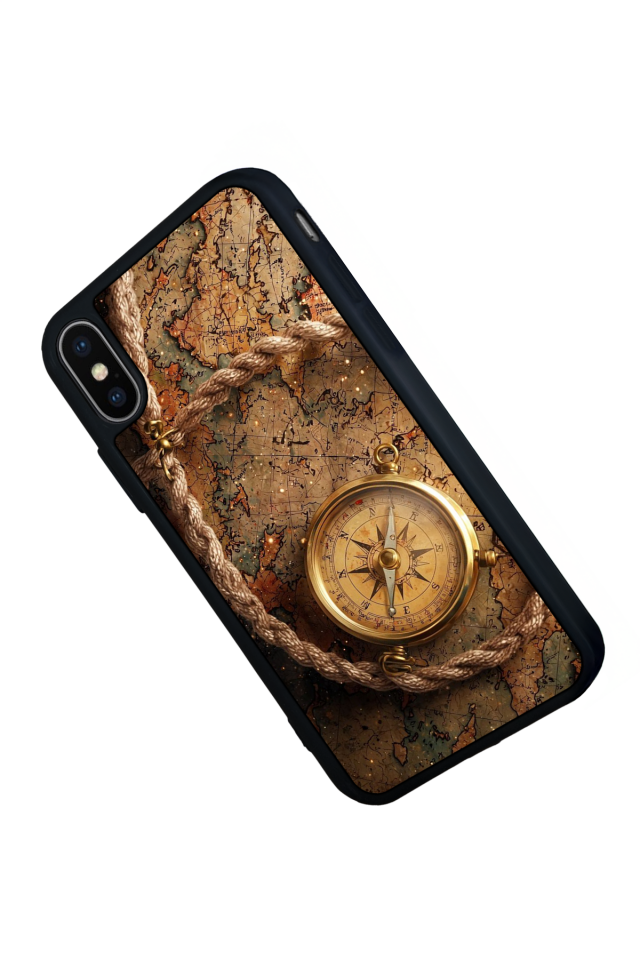 iPhone X/ XS Uyumlu Pusula Tasarımlı Glossy Premium Kılıf